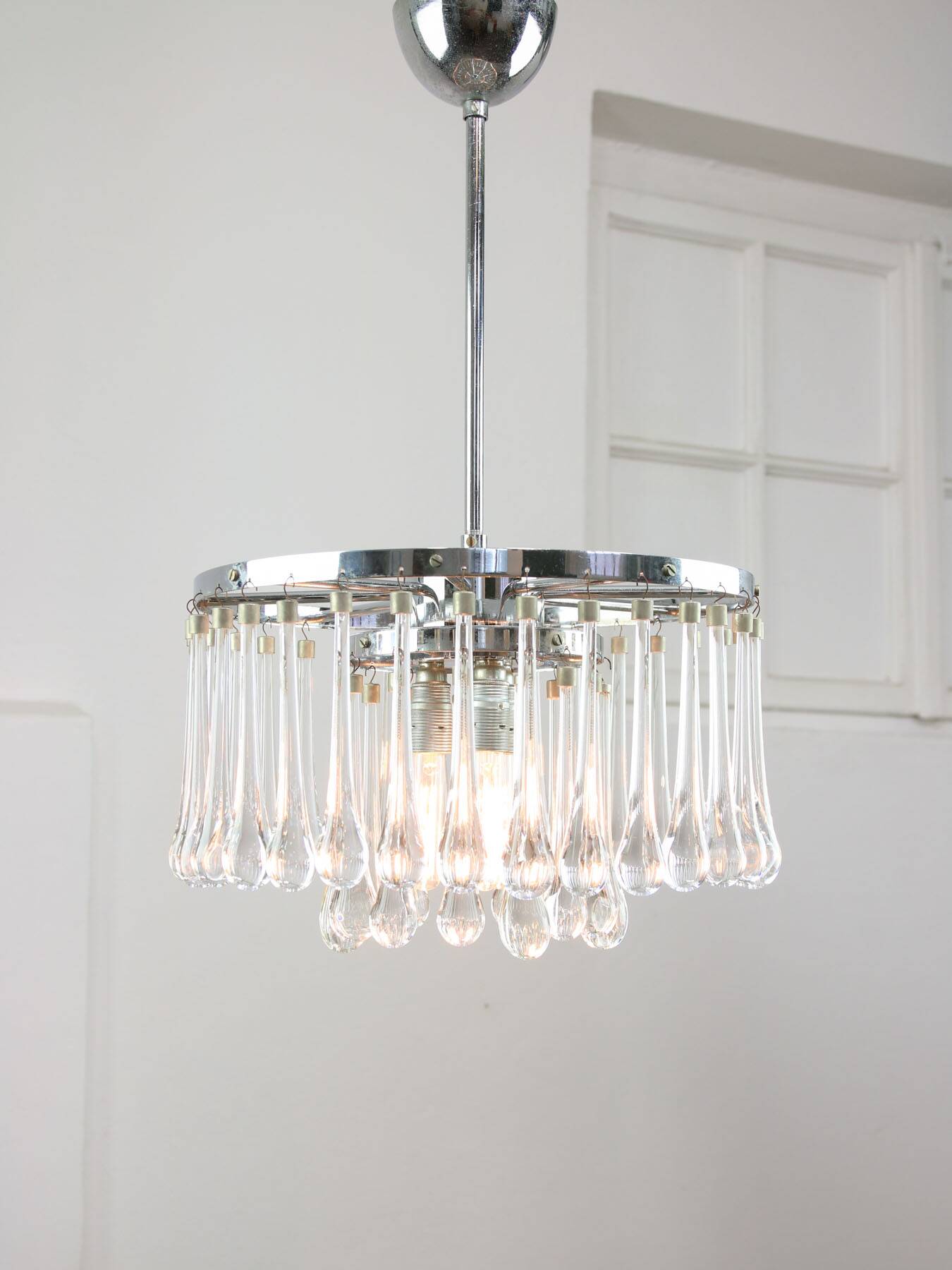 Mid-Century Italian Crystal Teardrop Chandelier, 1960s