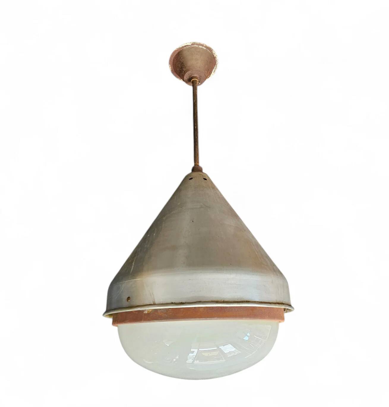 Large aluminium industrial hanging lamp 1970s height 55 cm