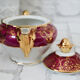 Teapot in Limoges porcelain, burgundy and gold