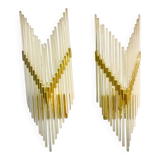 Pair of Murano glass wall lamps with gilded structure, Sciolari, Italy 1970