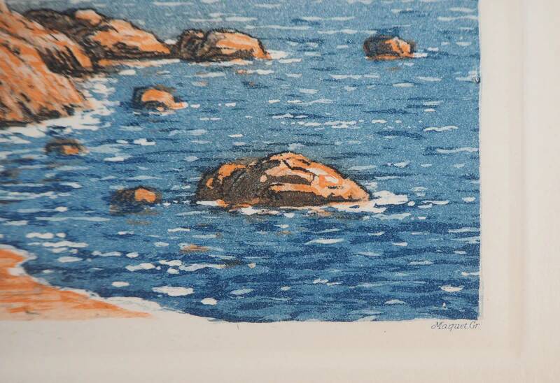 René Ligeron: Mediterranean, seaside house, signed original engraving.