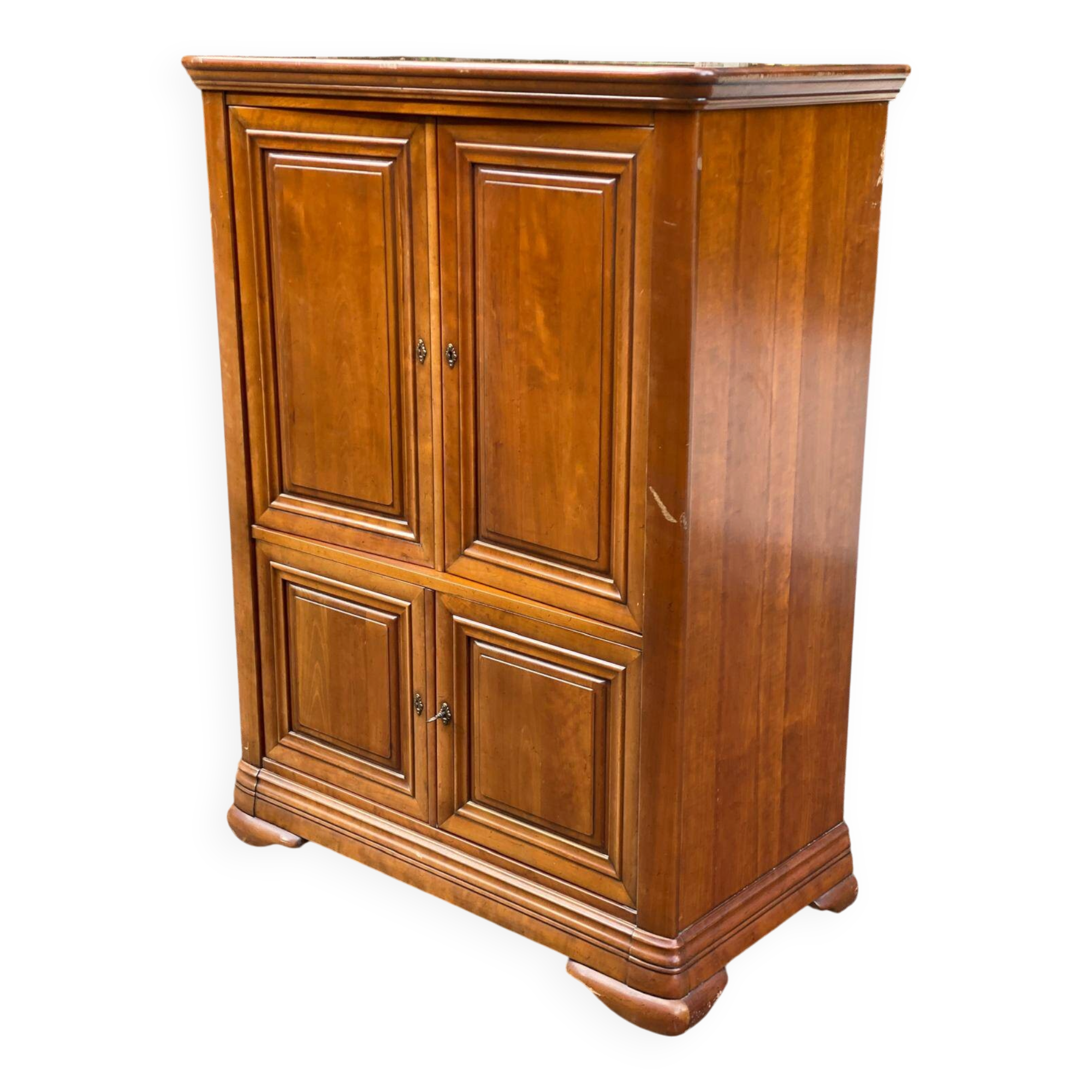 Armoire meuble tv bonnetière en merisier massif 80s