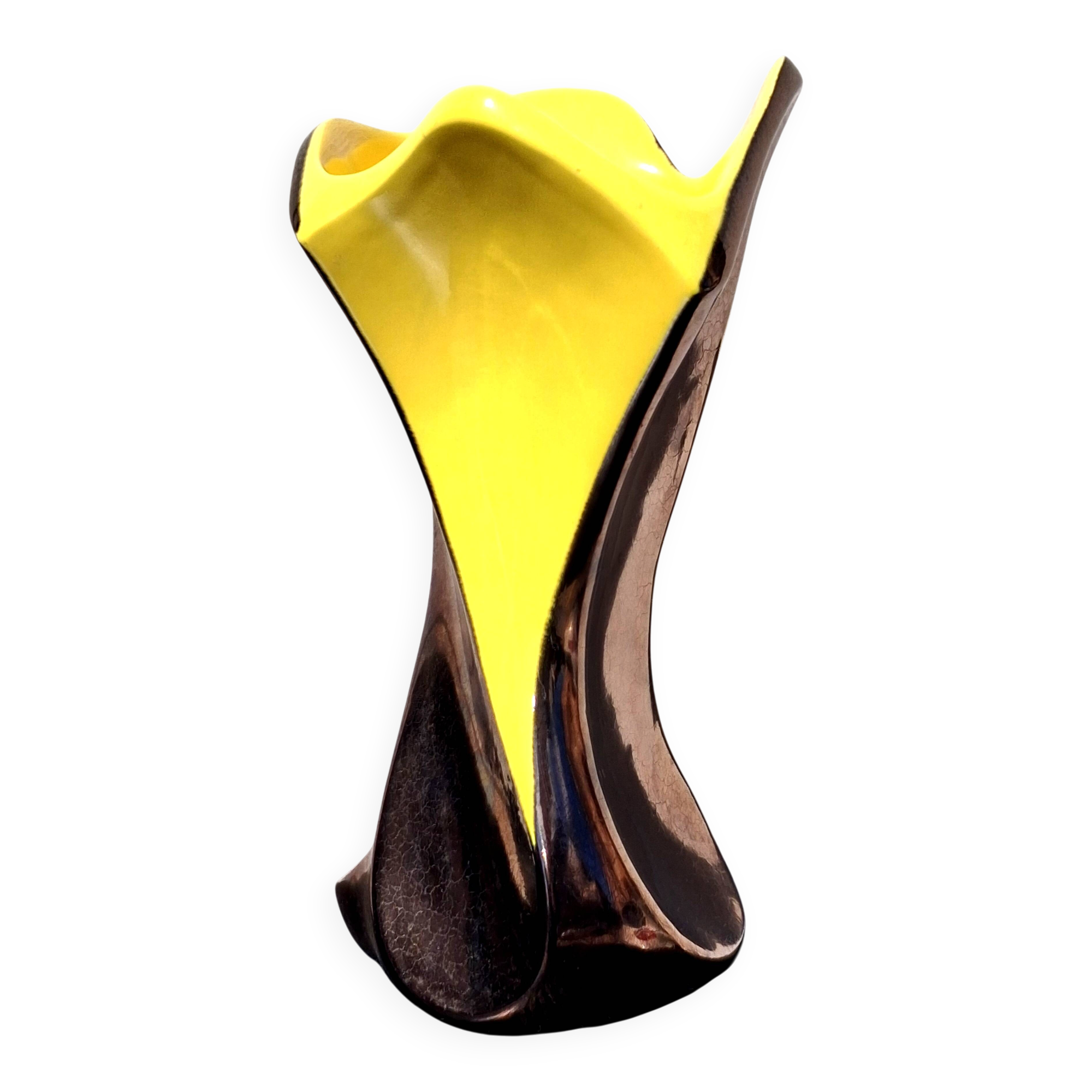 Bicolour yellow and black vase, vintage seventies design, Ceramidi