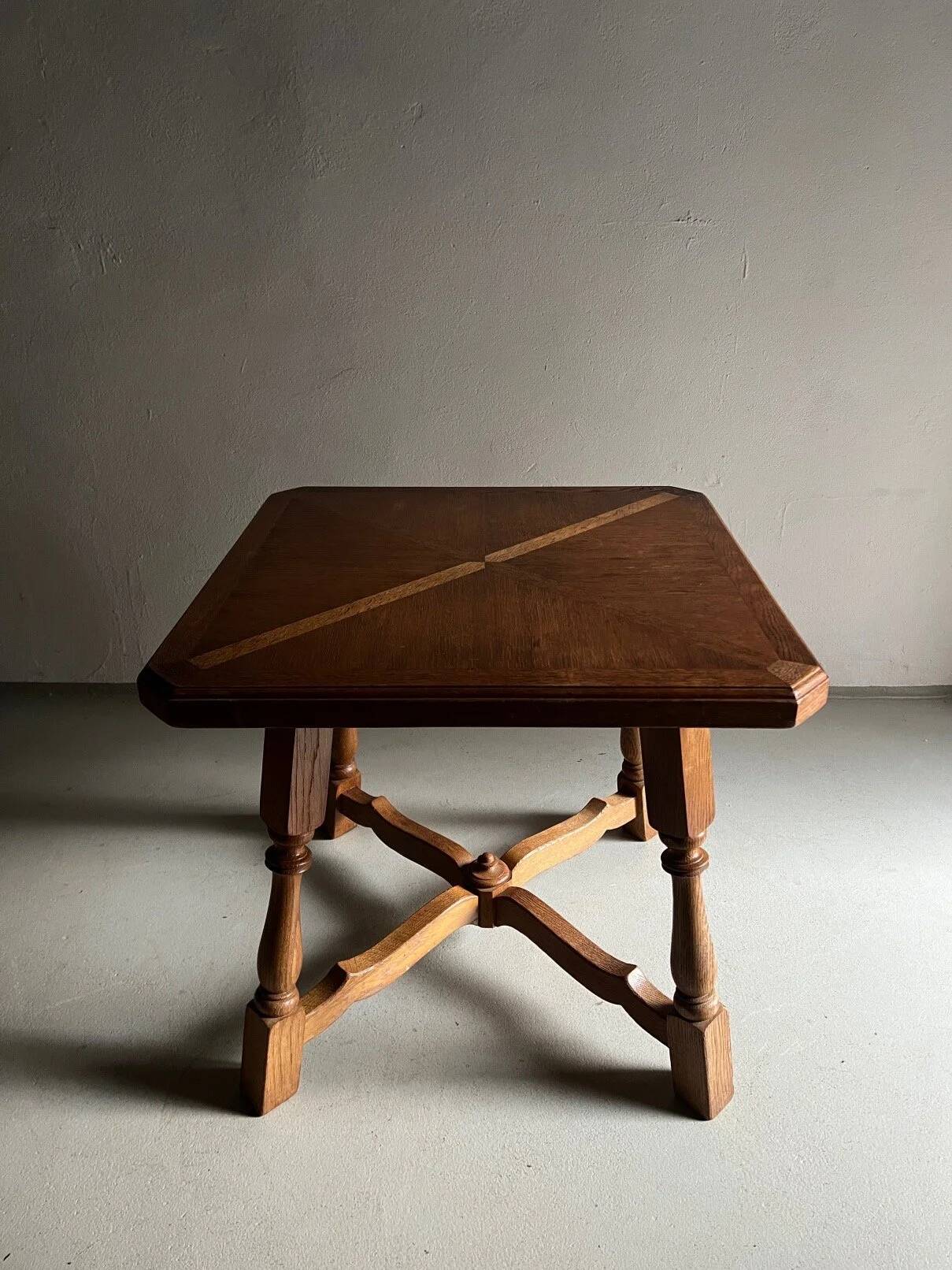Carved oak square side table | The Netherlands | 1970s