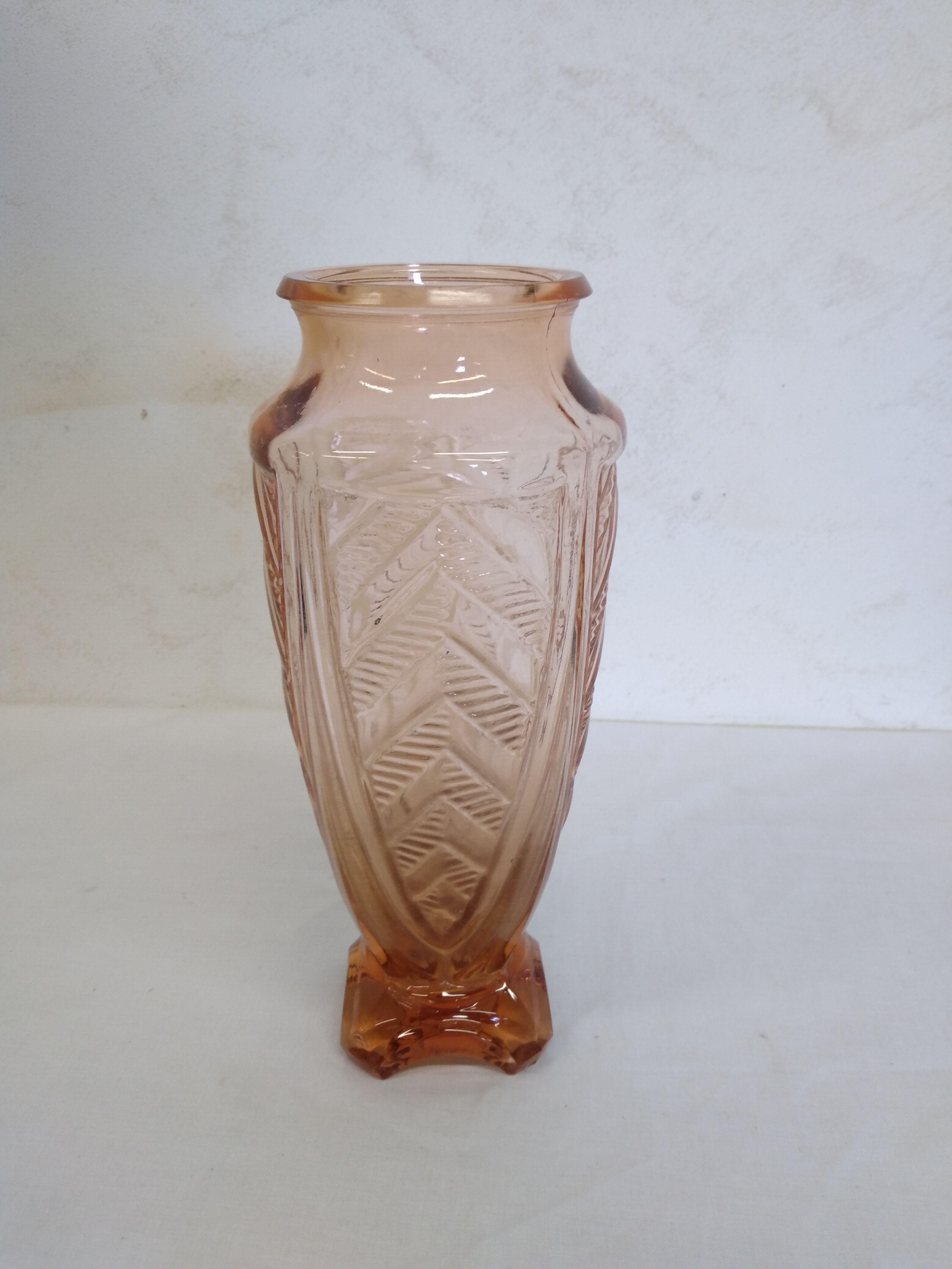 Art Deco pink blown glass vase