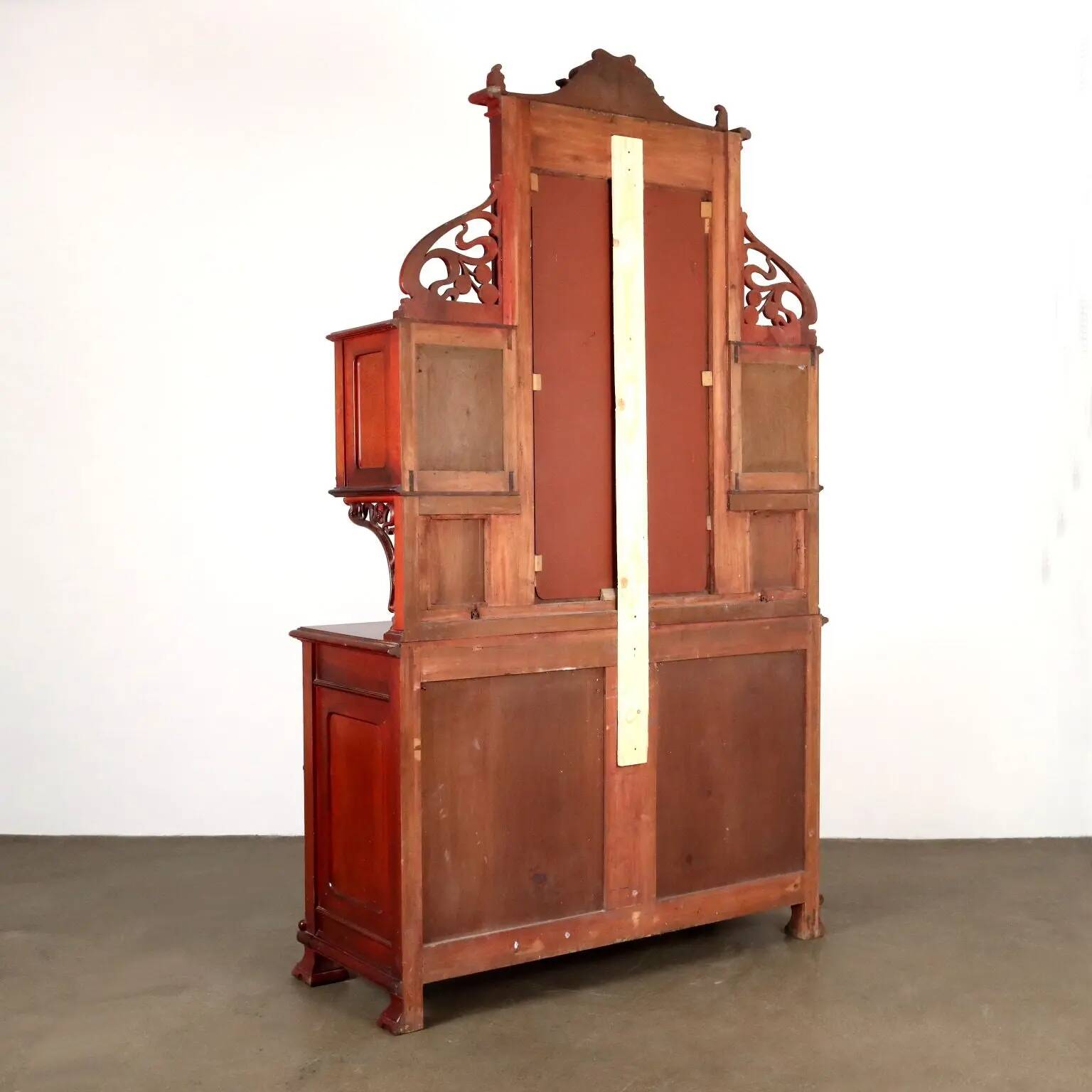 Antique Art Nouveau walnut buffet with decorations, Italy, 19th century.