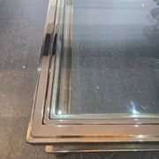 Sliding top coffee table – 70s design – chrome & glass – 108 cm