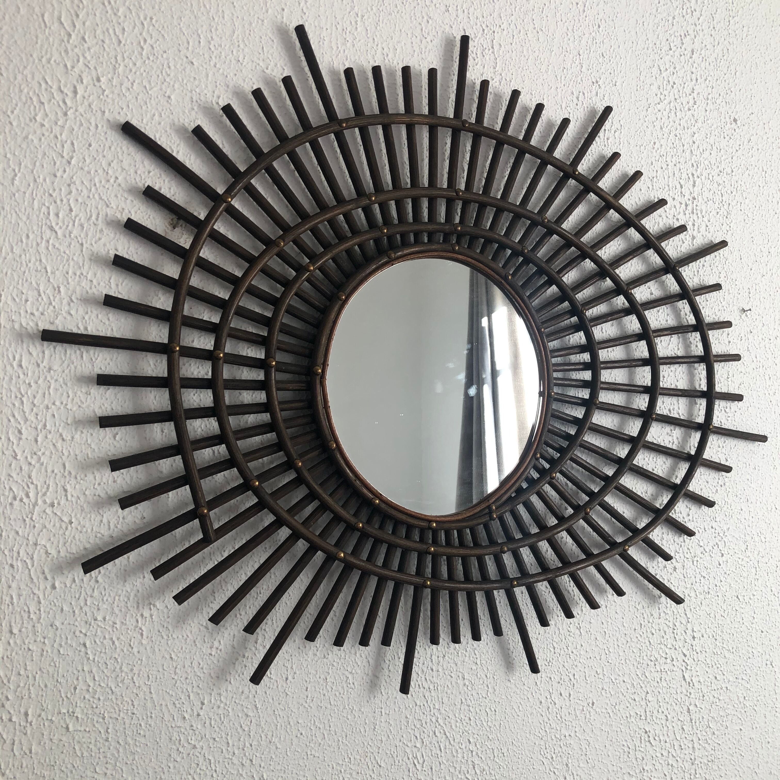 Vintage mirror 1960 orTF rattan sun - 80 x 67 cm