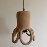 Suspension in the shape of a flower made of handcrafted ceramic, raw red stoneware mid-century.