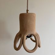 Suspension in the shape of a flower made of handcrafted ceramic, raw red stoneware mid-century.