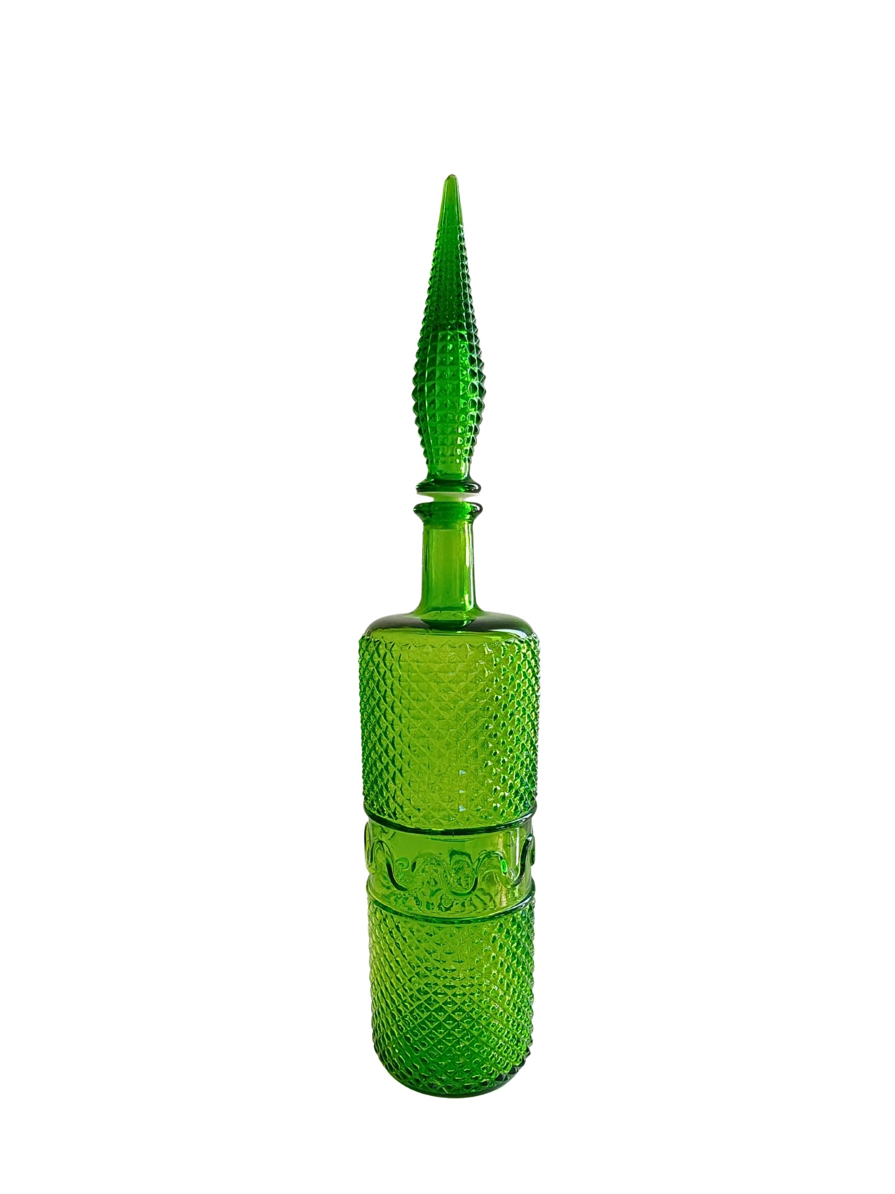 Italian carafe Empoli green with diamond point relief