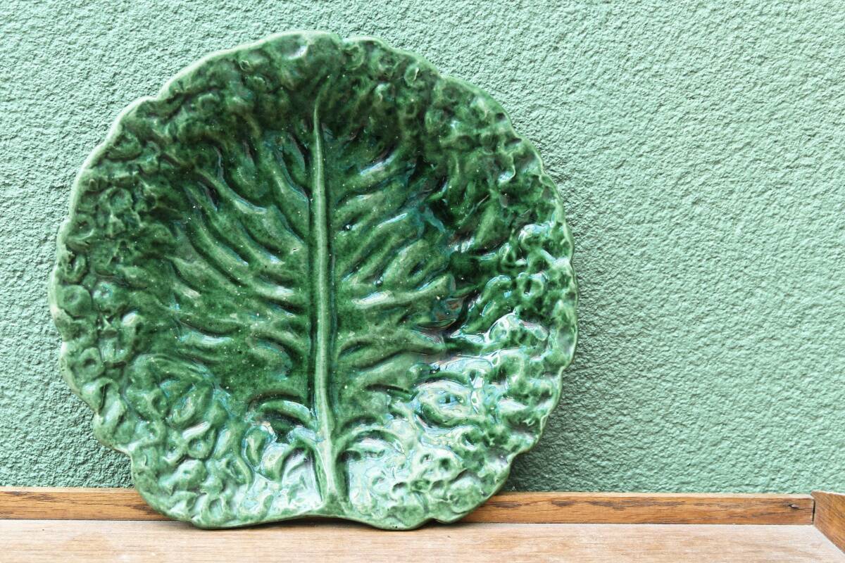 Cabbage leaf dish in slip, Aejitma, Vallauris