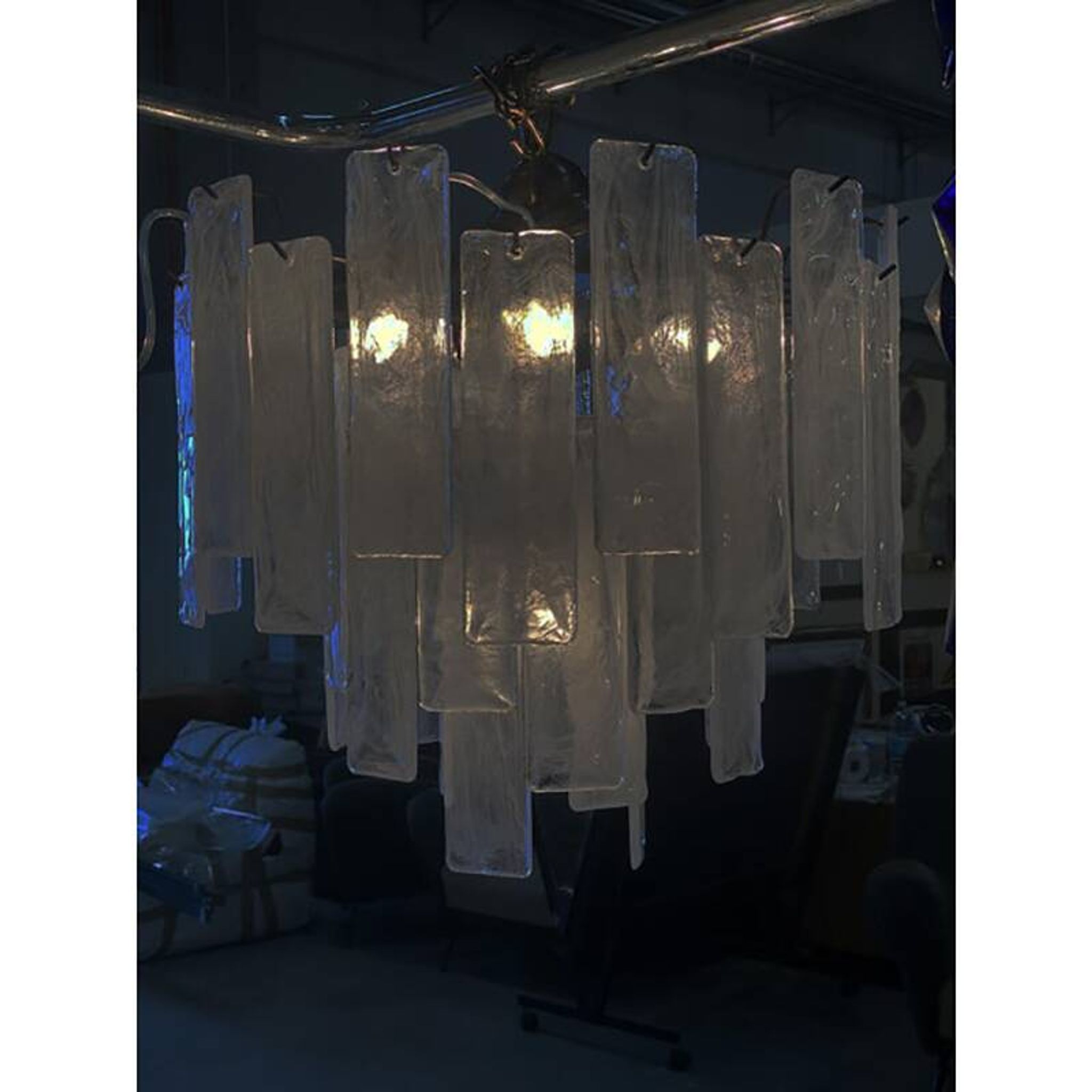 Lustre contemporain à bandes "listelli Alabastro" en verre de Murano