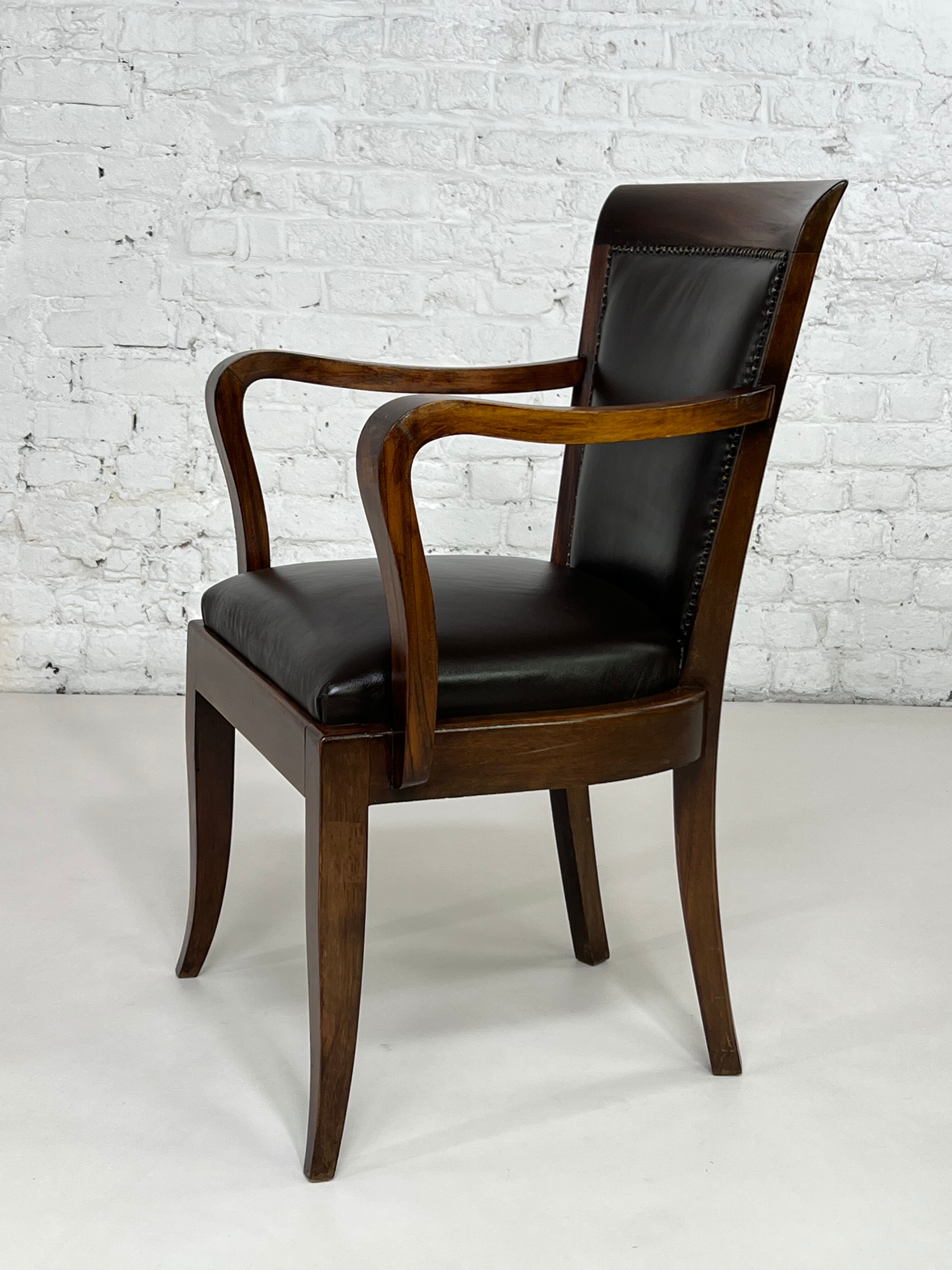 Fauteuil de bureau style Empire en bois et cuir