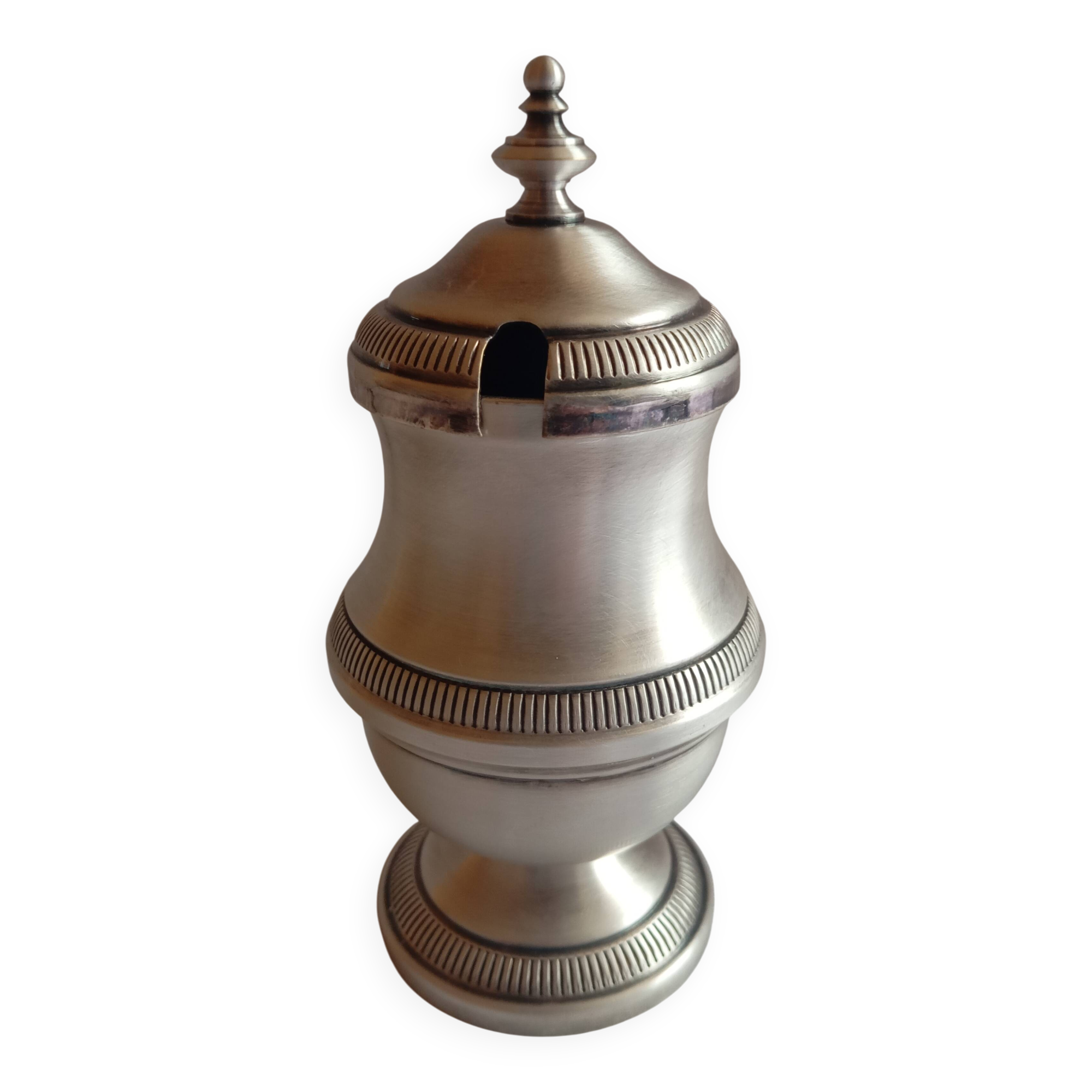 Silver metal mustard jar