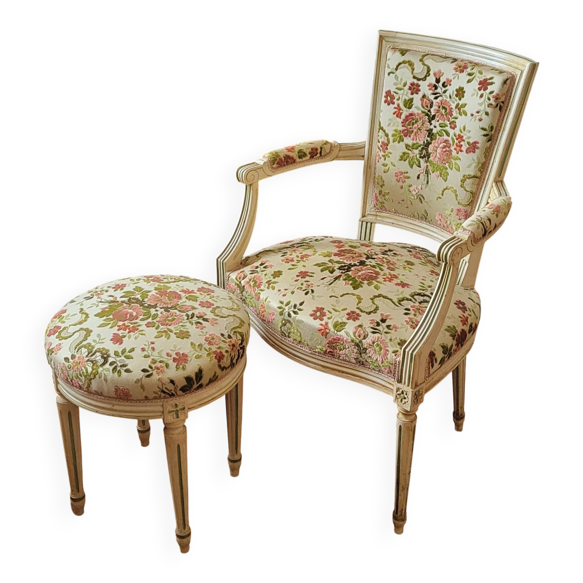 Armchair and stool in Louis XVI style