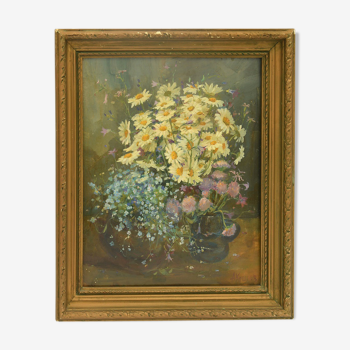 Oil on flower bouquet panel