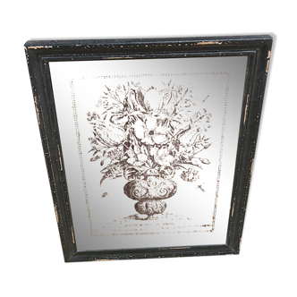 Miroir gravé "gerbe de fleurs"