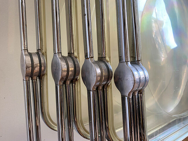 Four Plia folding chairs by Giancarlo Piretti edited by Castelli