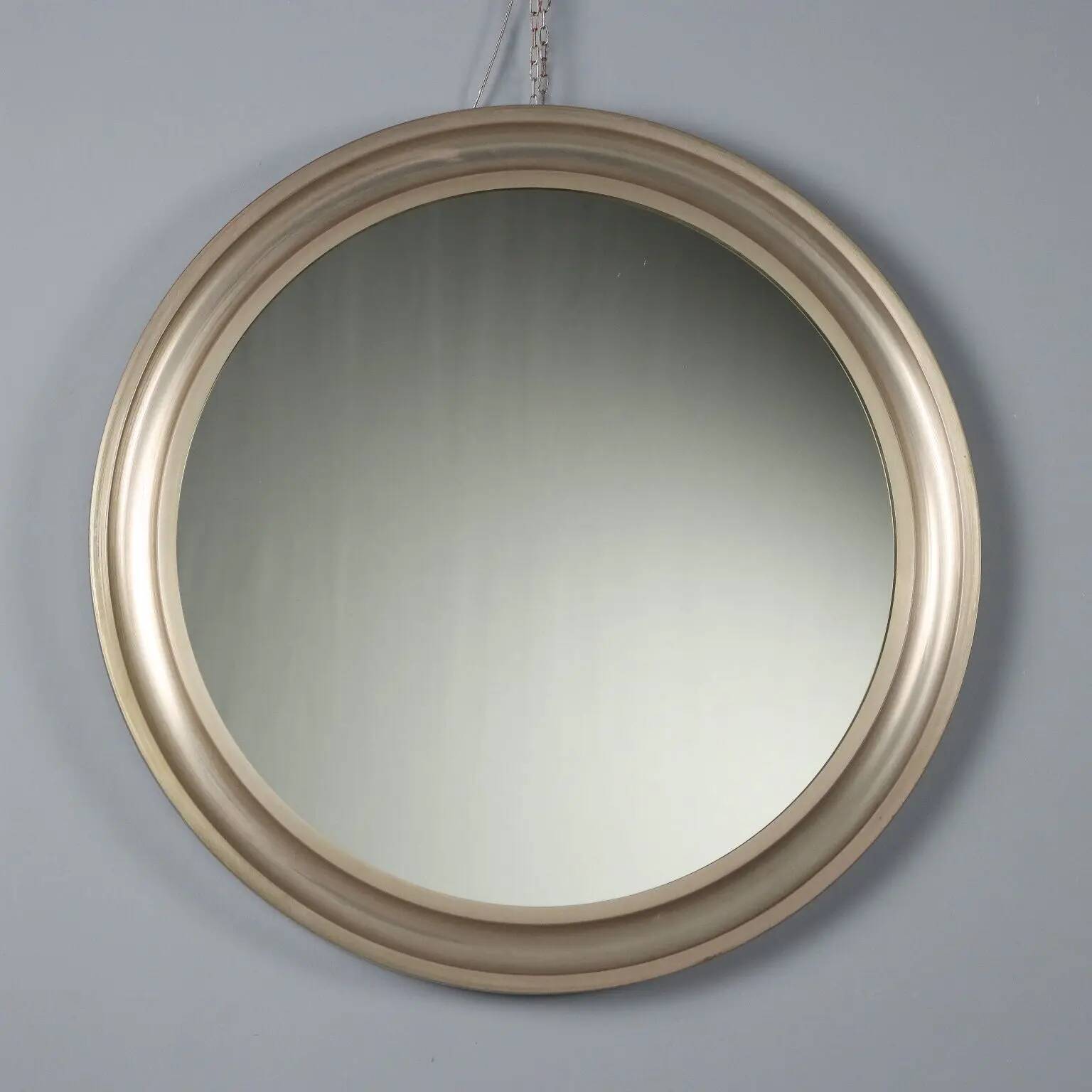 Miroir rond vintage en aluminium anodisé, design Italie, années 1960