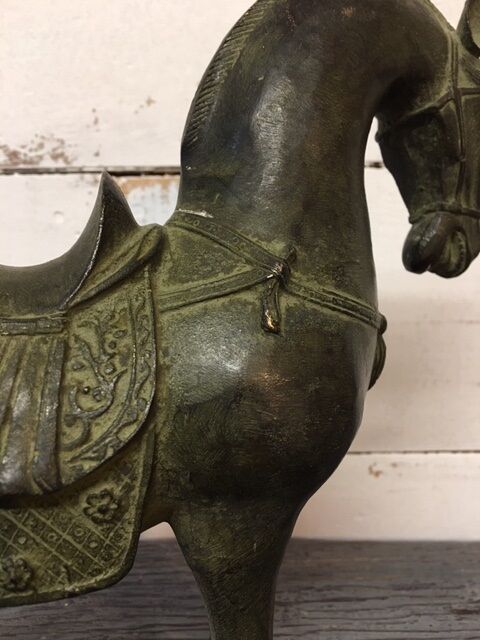 Sculpture horse bronze green patina