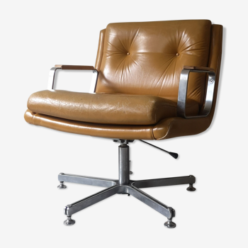 Fauteuil de bureau pivotant en cuir fauve Raphael Raffel, ED. Apelbaum 1970