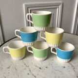 set of 6 colorful coffee cups pop Digoin Sarreguemines 60s