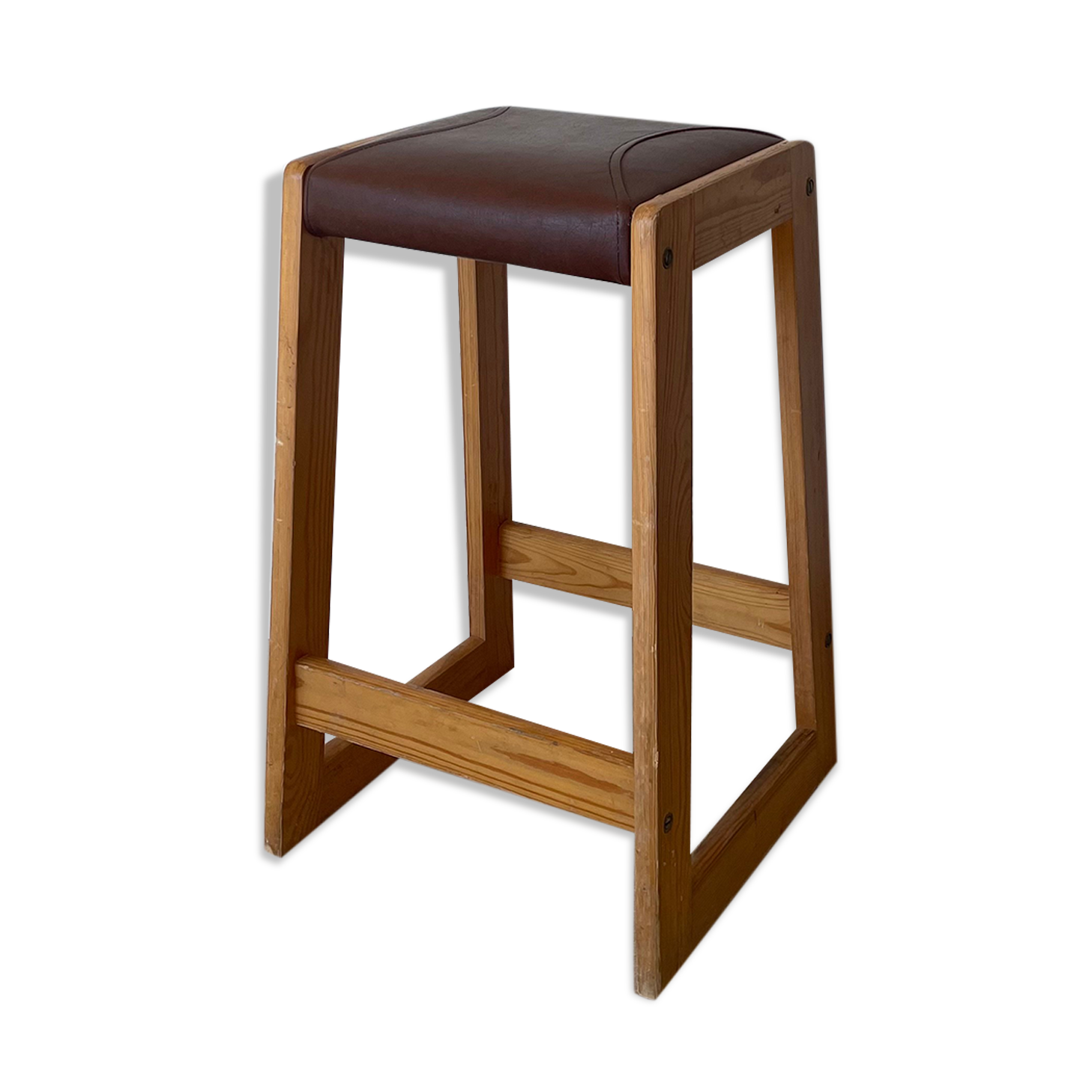 Pine and leather stool Eastern Europe