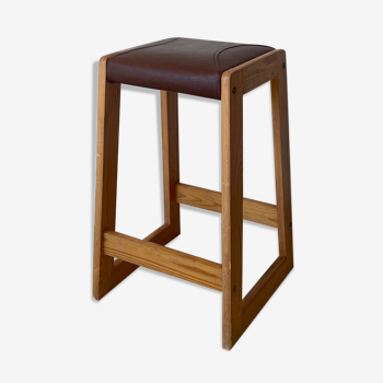 Pine and leather stool Eastern Europe