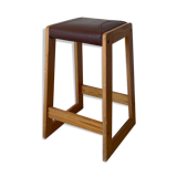 Pine and leather stool Eastern Europe