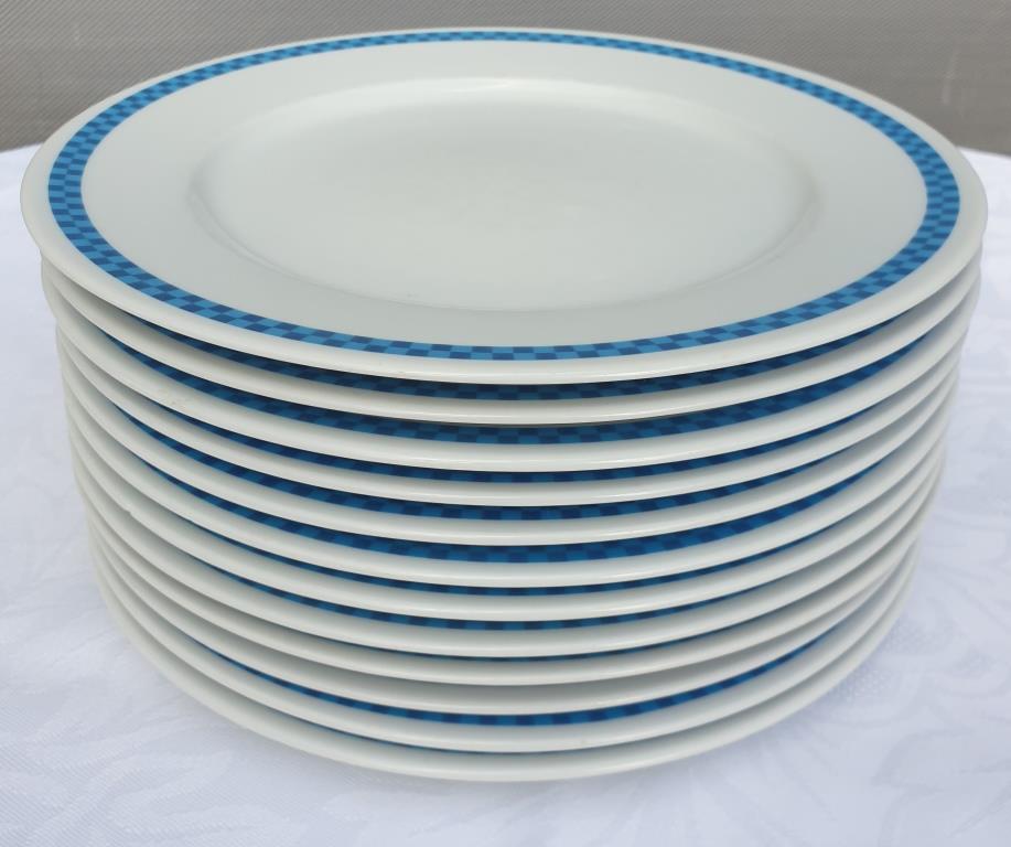 Set 12 plates checkered earthenware blue Lustucru diam25