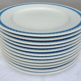 Set 12 plates checkered earthenware blue Lustucru diam25