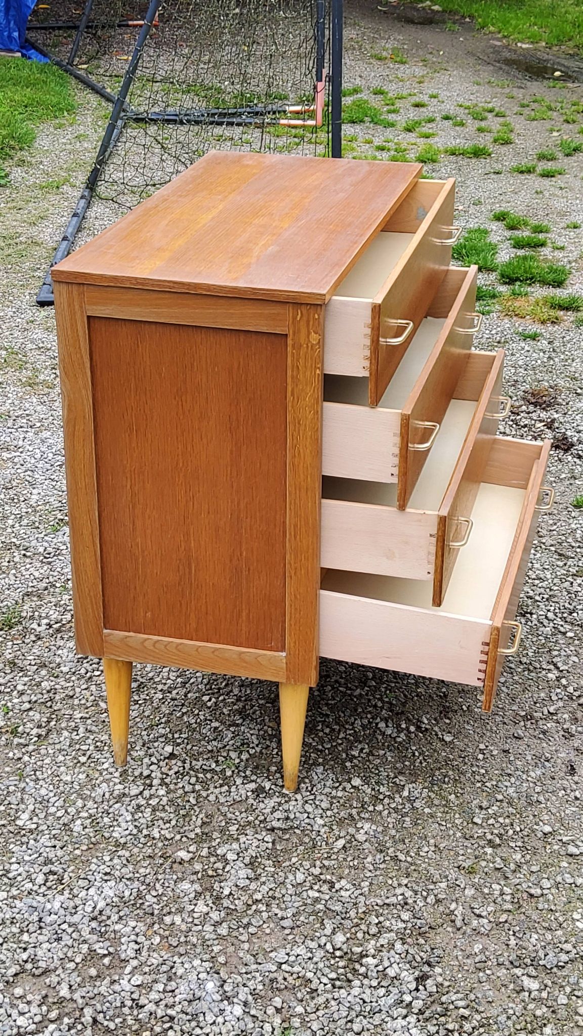 Vintage chest of drawers from the 50s in blond oak 4 drawers conical legs