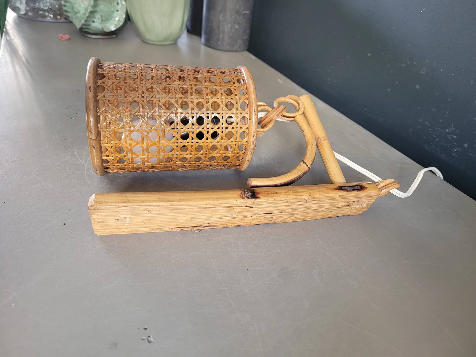 Vintage bamboo and cane wall light