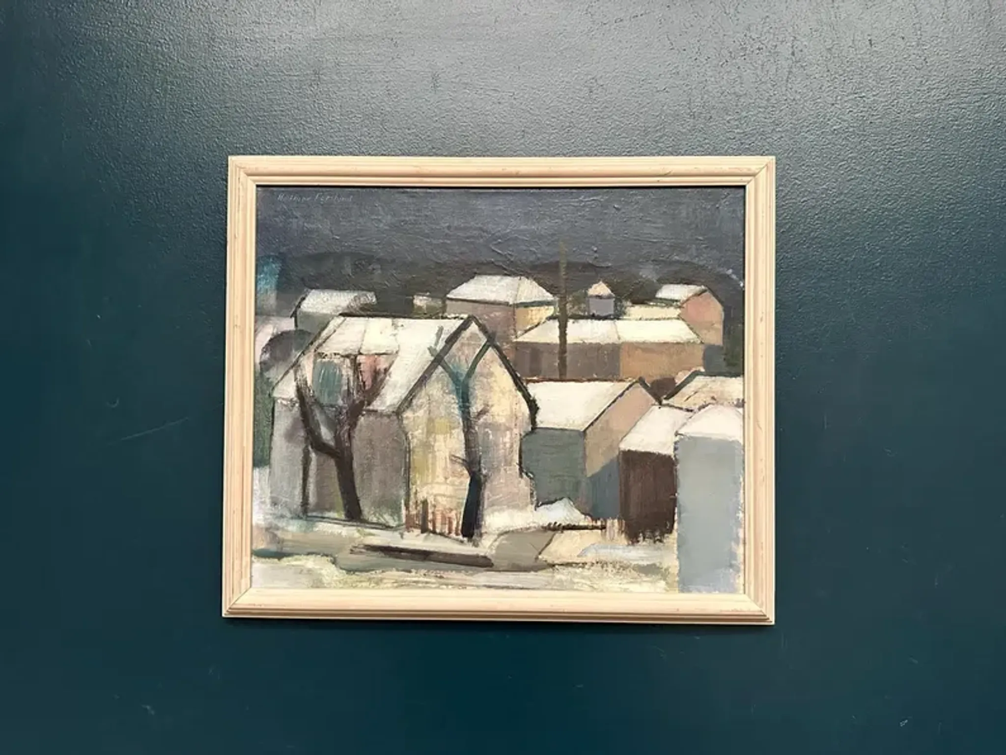 Original Swedish Oil on Canvas – "Winter Night in the City" by Helmer Forslund – Signed – Vintage and Framed – 45 × 37 cm (17.7" × 14.6")