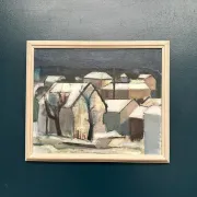 Original Swedish Oil on Canvas – "Winter Night in the City" by Helmer Forslund – Signed – Vintage and Framed – 45 × 37 cm (17.7" × 14.6")