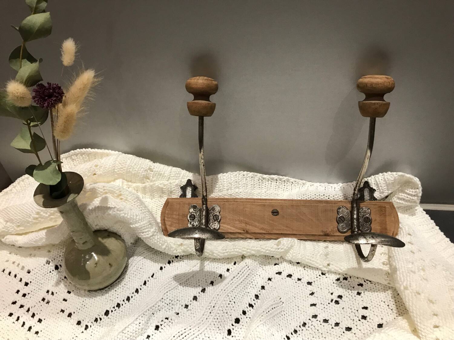 Wood and metal coat hook