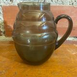 Antique Art Deco Pitcher Smoked Molded Glass Vintage Kitchen #C604