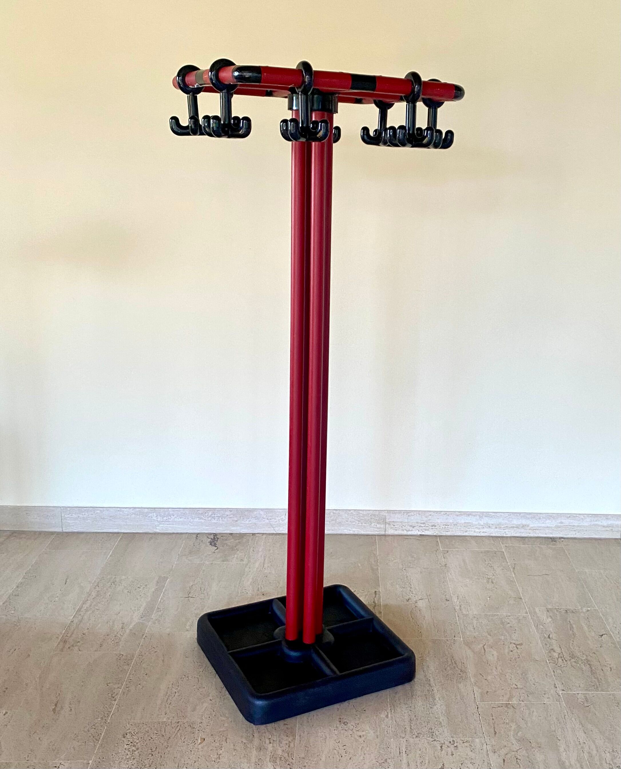 Red and black coat rack design 1980s