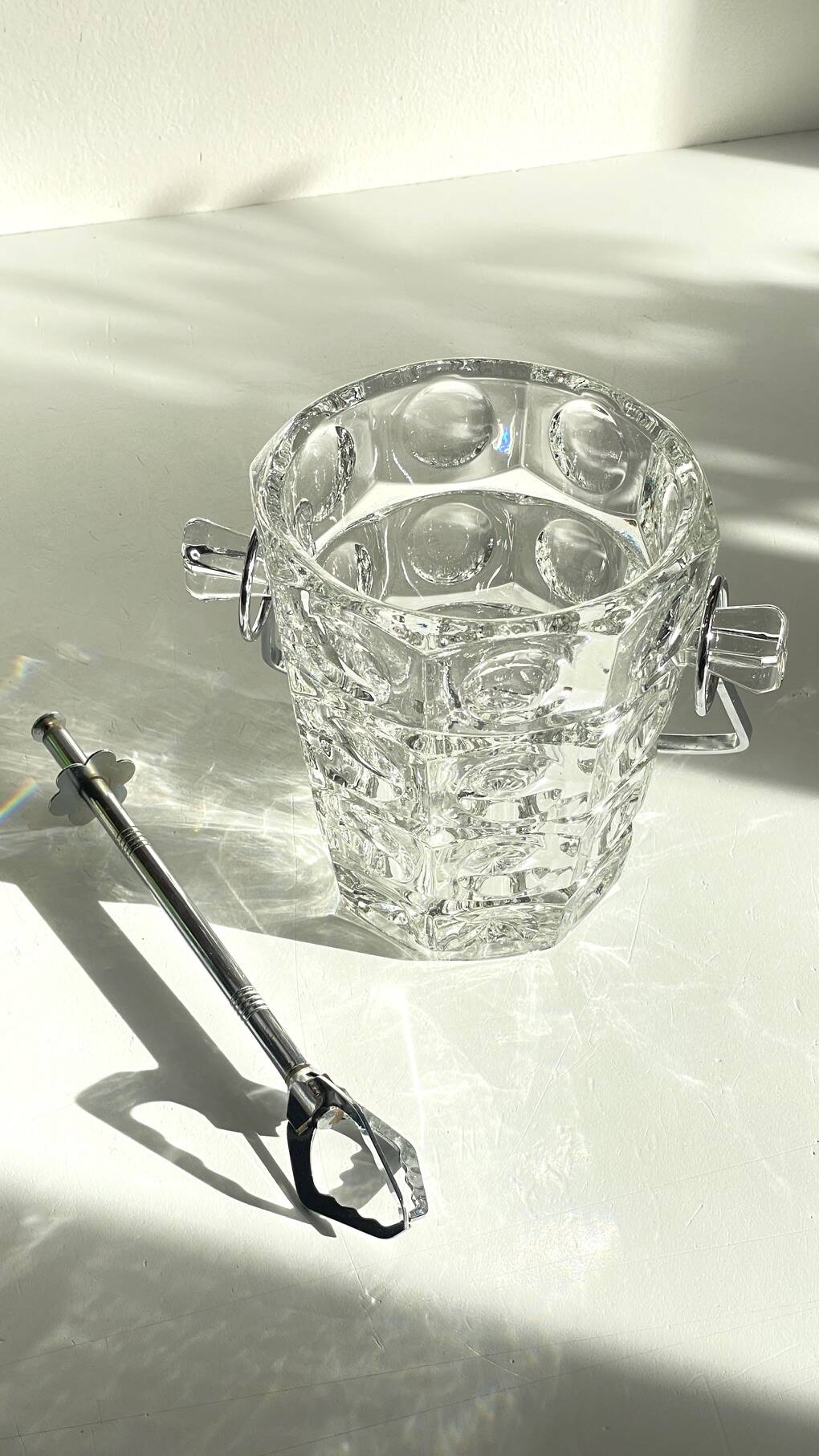SEAU à Glace Cristal Ciselé et PINCE Vintage