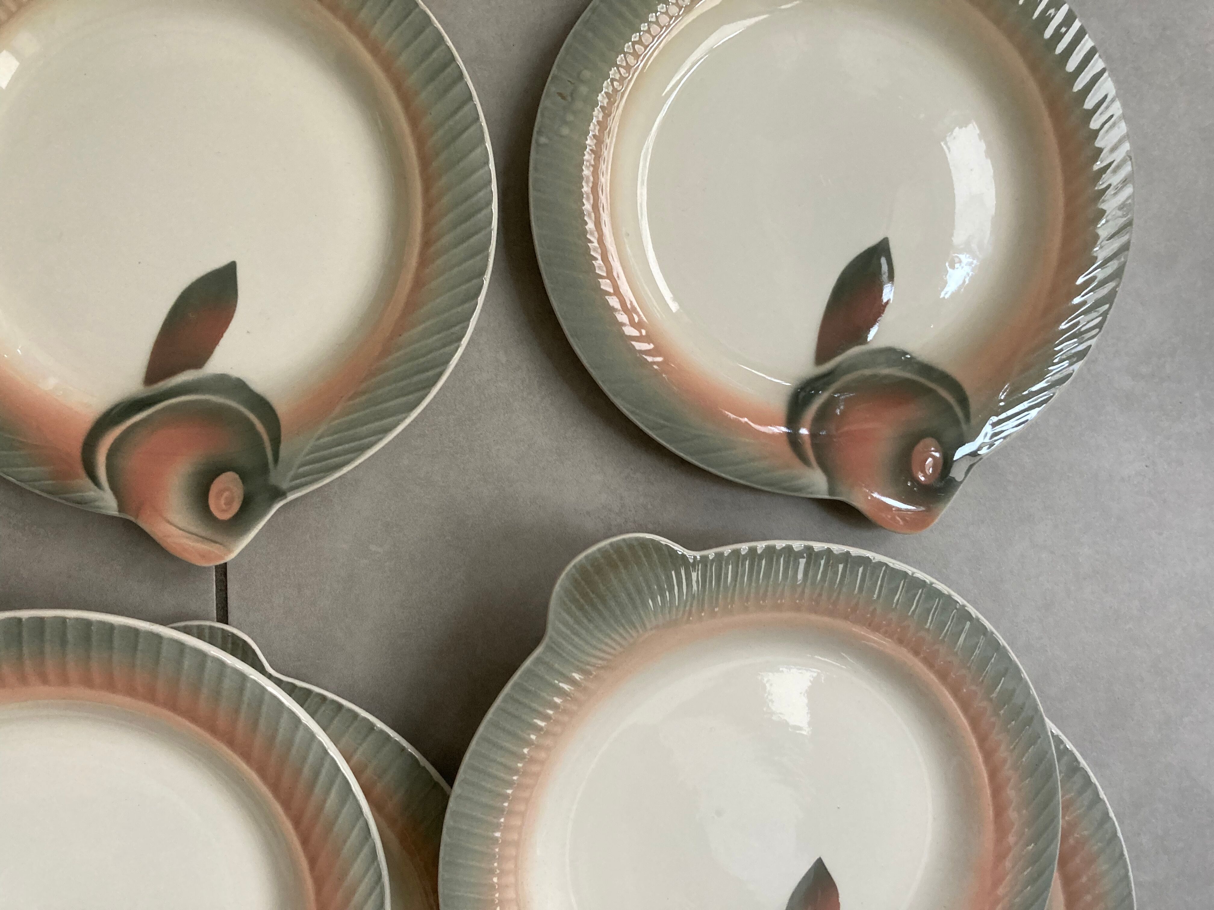 Set of 6 Digoin Sarreguemines fish plates