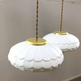 Mid-Century Italian Ceramic & Brass Pendant Lamps, Set of 2