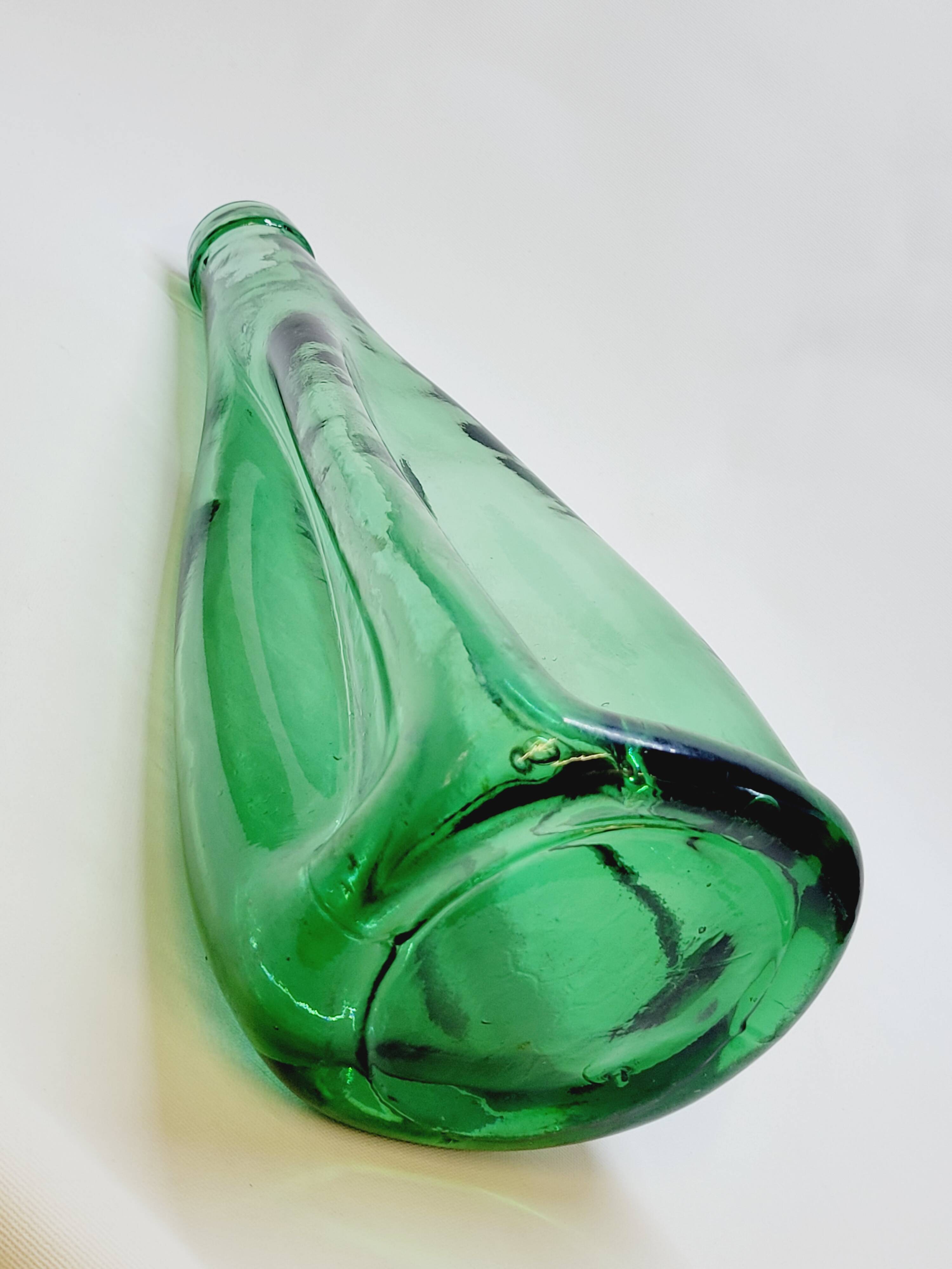 Old Large Pressed Molded Green Crushed Distorted Glass Bottle