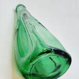Ancienne Grande Bouteille En Verre Pressé Moulé Vert Écrasé Déformé