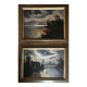 Pendant of HST painting "Landscape in the moonlight" signed + frame circa 1920