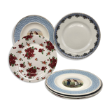 Series of 6 mismatched dessert plates.