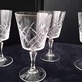 6 old crystal wine glasses from Arques, Saumur model.