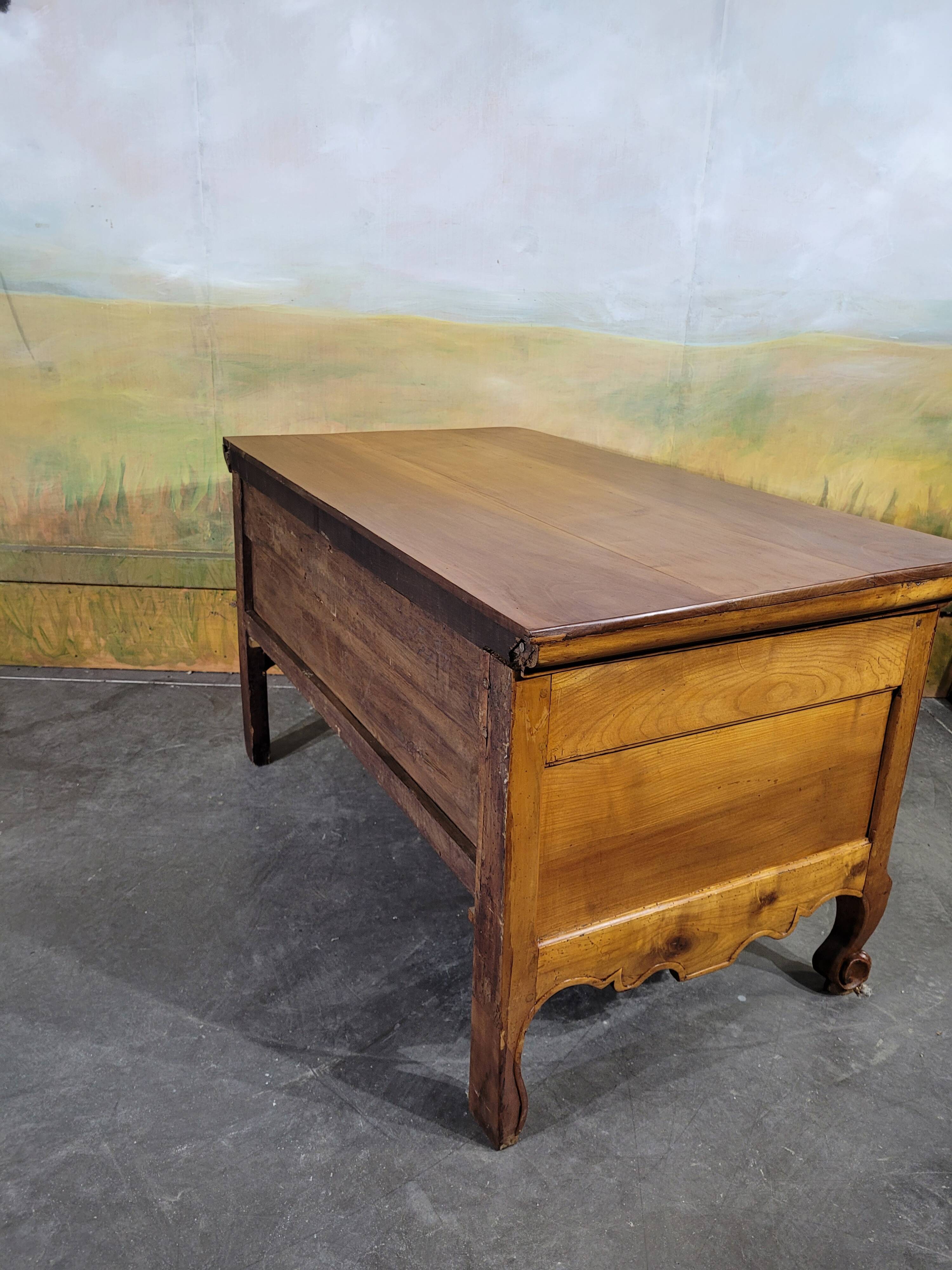 Louis XV low chest of drawers in solid cherry wood