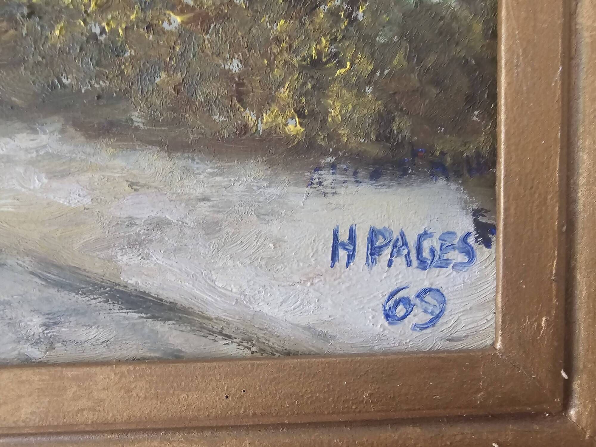 Oil painting on Isorel - Hilly countryside landscape Signed H Pages 1969