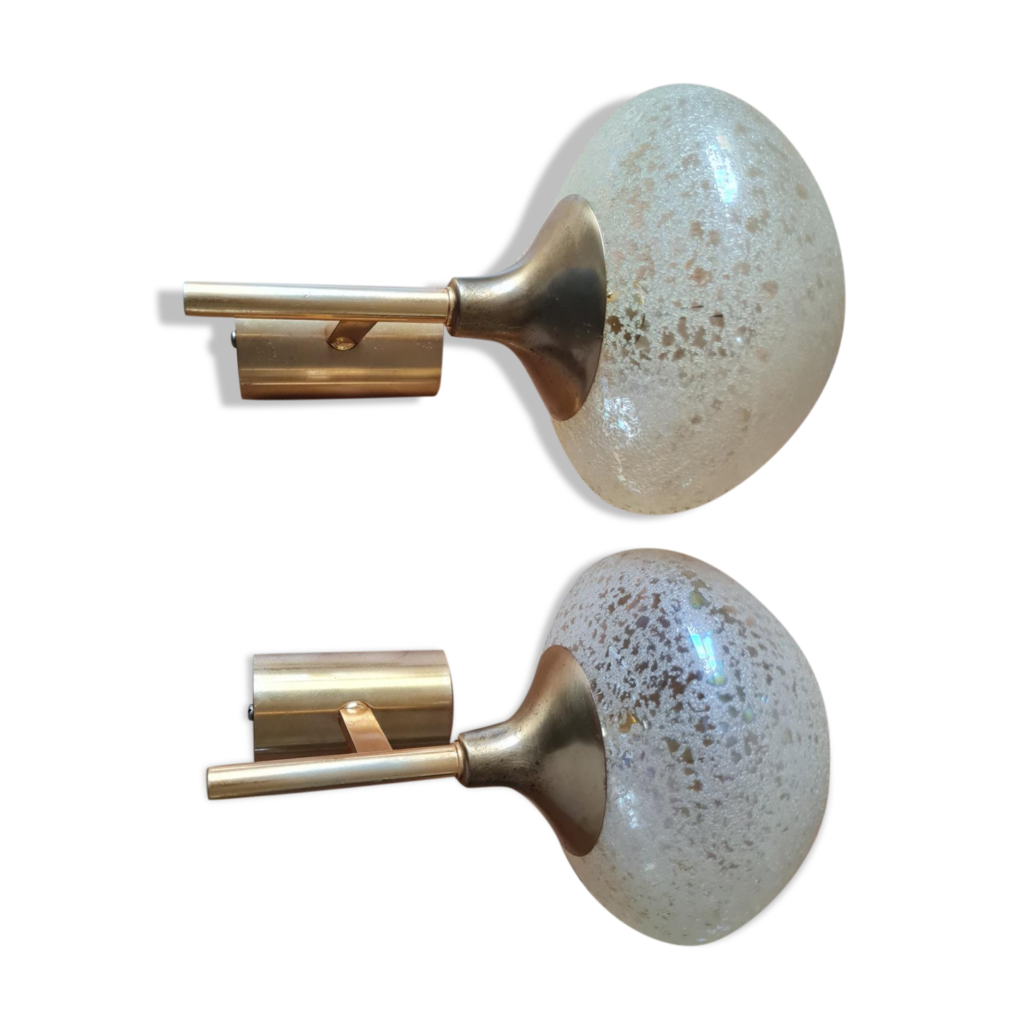 Paire d'appliques laiton et verre givré 1960